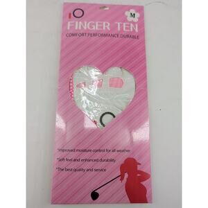 Finger Ten Women's Golf Glove Size Med LH Pink & White All Weather Moisture Cont